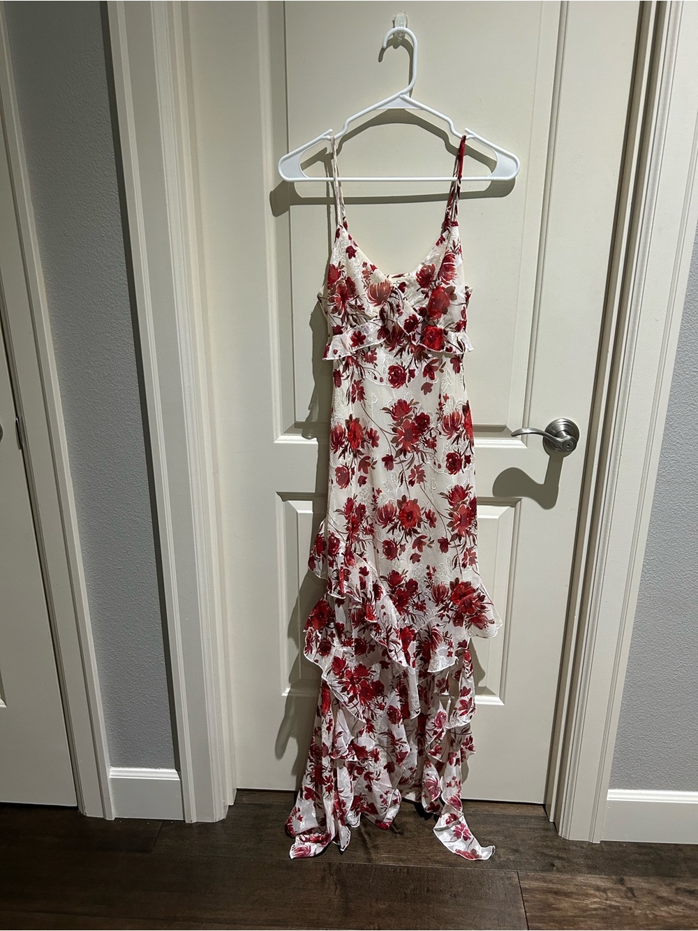 Jessica Simpson White Maxi Dress with Red Floral Print